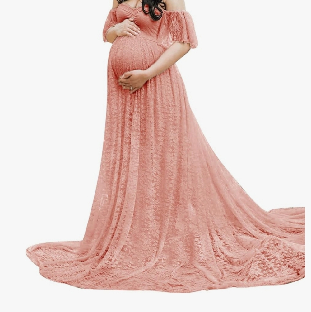 Elegant Pink Lace Maternity Gown